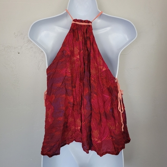 Free People Season in the Sun XS Red Tank Top Sleeveless Blouse Halter Neck - Picture 5 of 8
